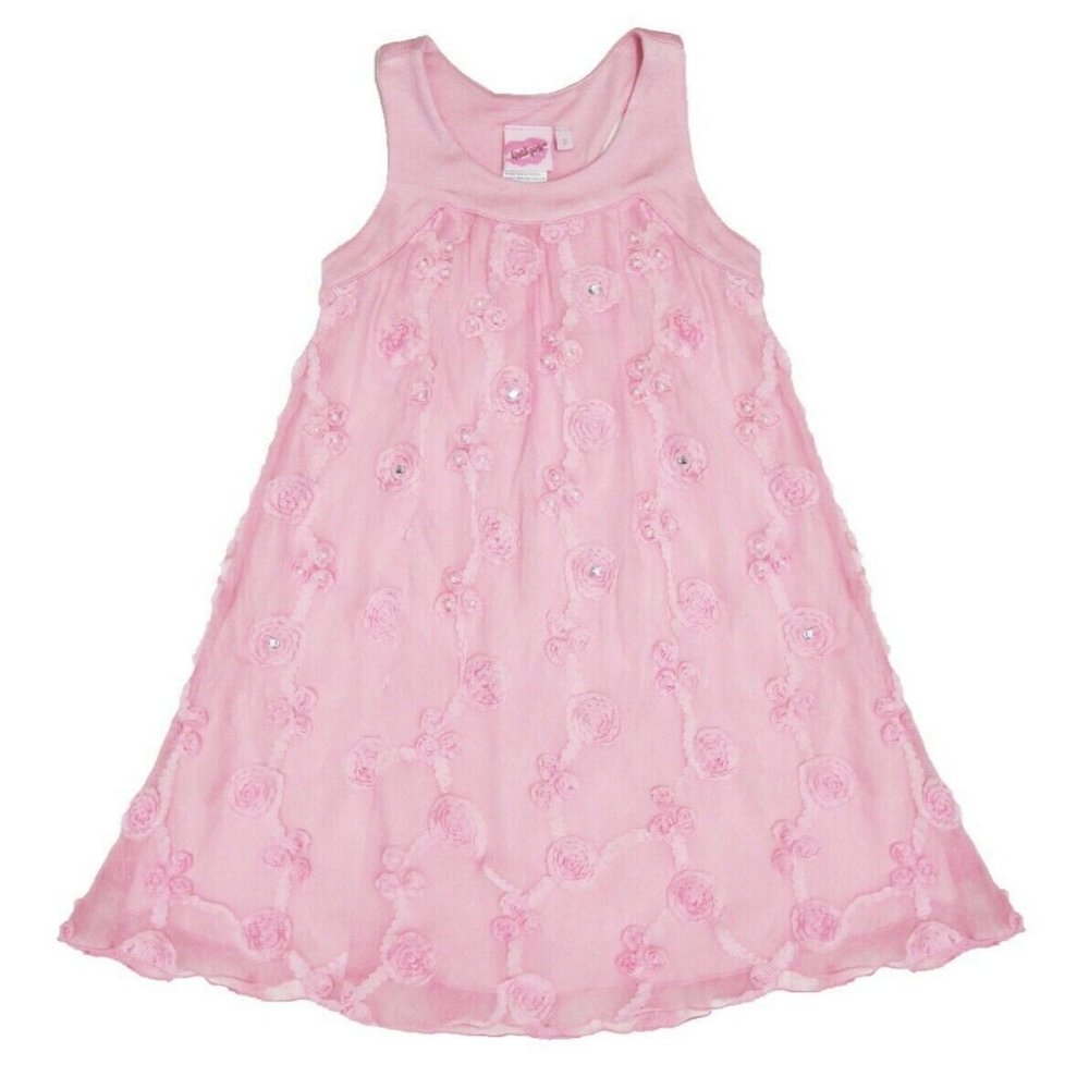 Lipstik Girls Pink Sleeveless Floral Ruffle Dress